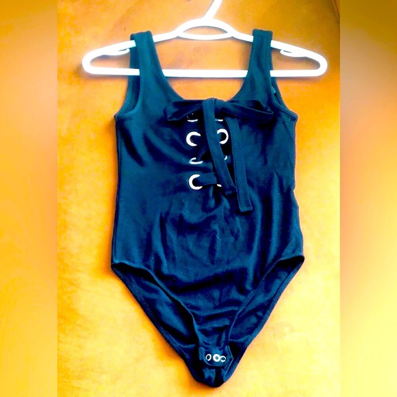 Topshop Black Lace-Up Body Suit - NWOT - Picture 2 of 9